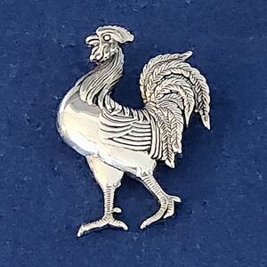 Vintage Rooster Brooch Pendant Silver Tone Signed Best Chicken 1980 Country Chic